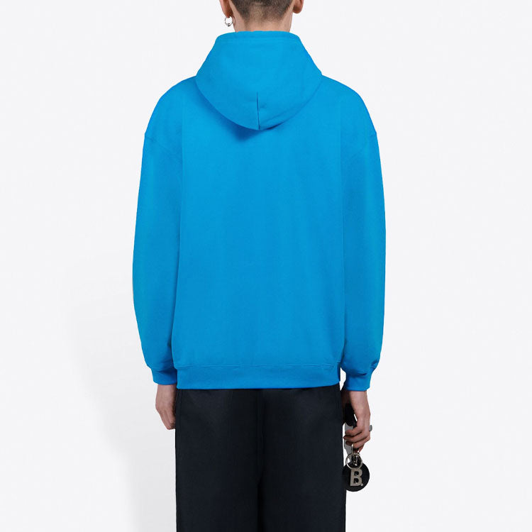 Men's Balenciaga FW21 Logo hooded Long Sleeves Blue 570811TIV557560