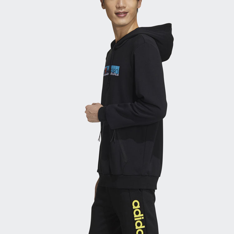 Men's adidas neo Fav Ss Hd Casual Sports Printing Pullover Black GM2332