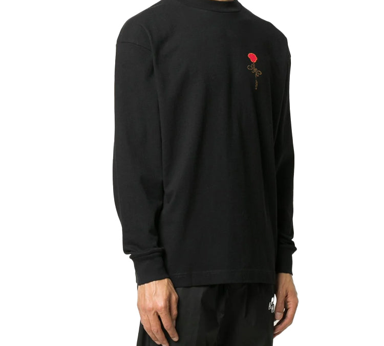 Men's PALM ANGELS Back Rose Printing Long Sleeves Black PMAB002E20JER0021025
