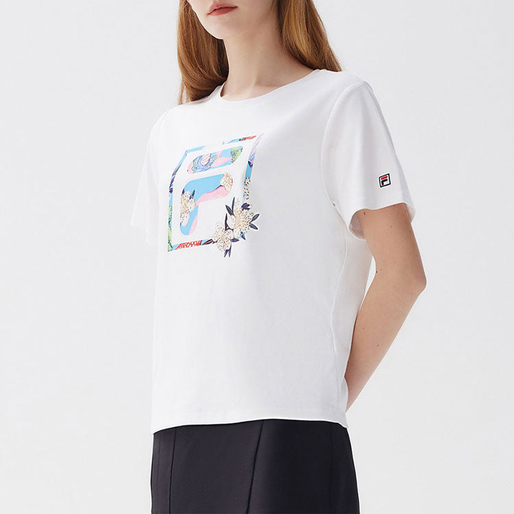 (WMNS) FILA Pure Cotton Round Neck Sports Short Sleeve White F11W128101F-WT