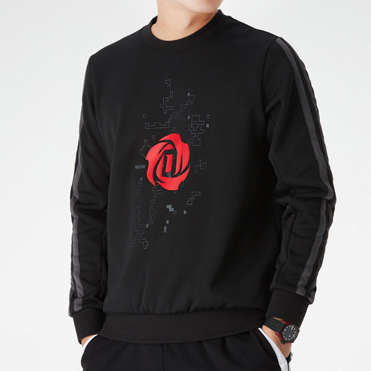 adidas Rose Crew Printing Fleece Lined Stay Warm Sports Round Neck Pullover Black GP4574