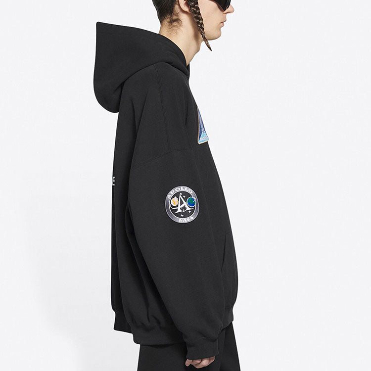 Men's Balenciaga x NASA FW21 Crossover Logo Cotton Classic hooded Loose Long Sleeves Black 651799TKVD81070