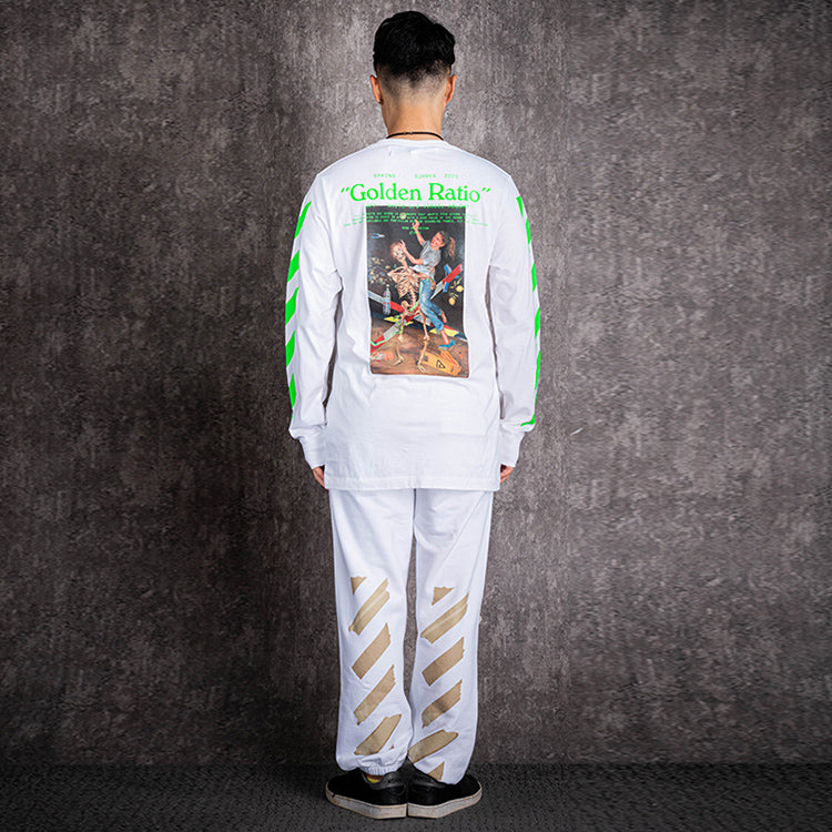 Off-White Printing Cotton Round Neck Long Sleeves Ordinary Version White OMAB001R201850140188