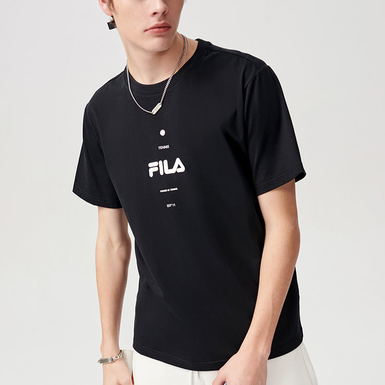 Men's FILA FUSION Logo Printing Round Neck Short Sleeve Black T11M121101F-BK