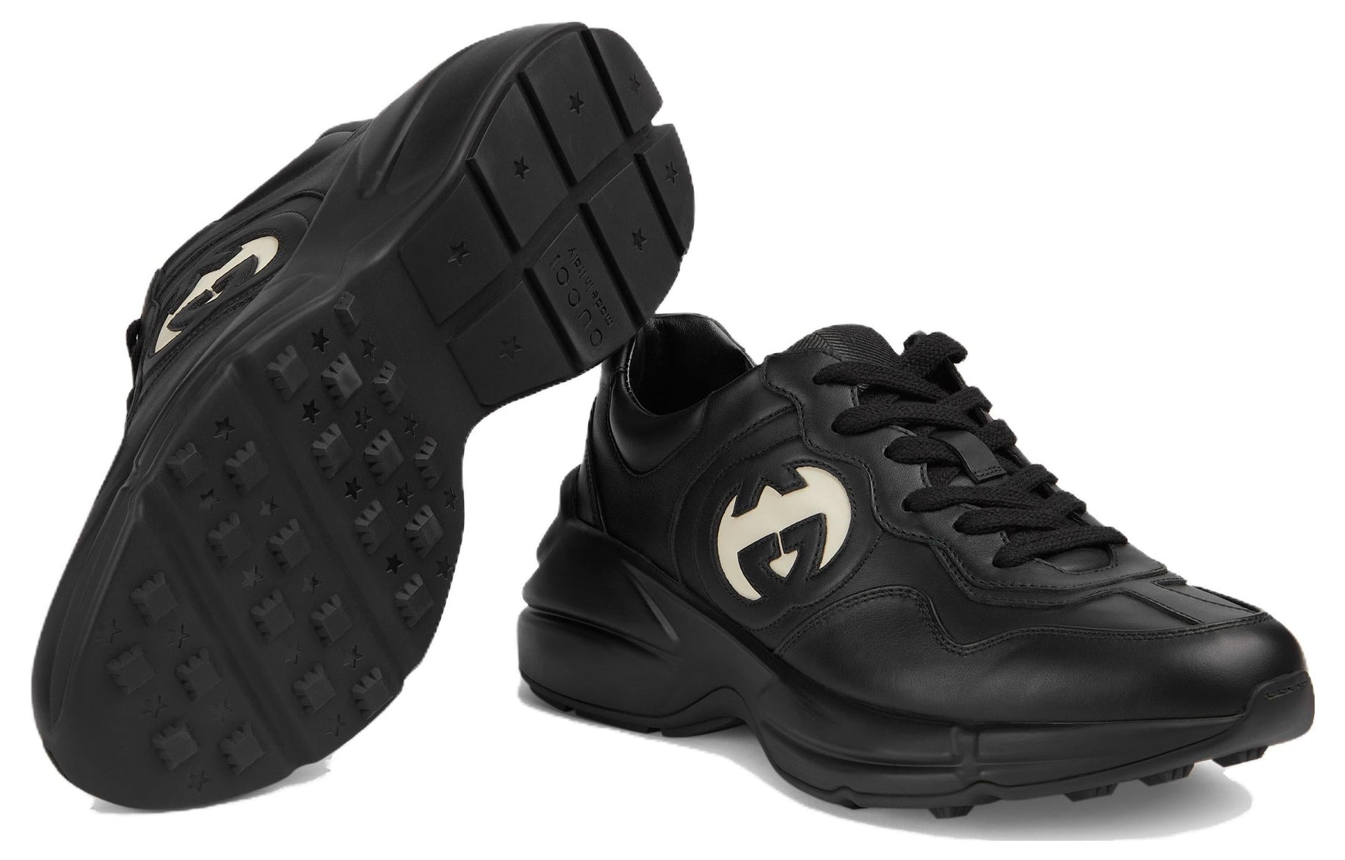 (WMNS) Gucci Rhyton Leather Sneakers 'Black White' 757887-UPG70-1057