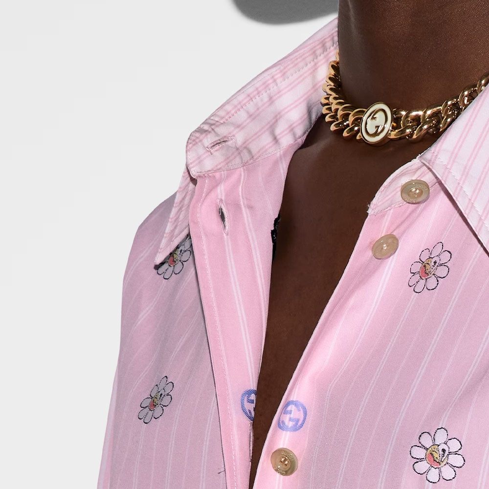 (WMNS) Gucci Striped Cotton Shirt Dress 'White Pink' 781668-Z8BRR-9368