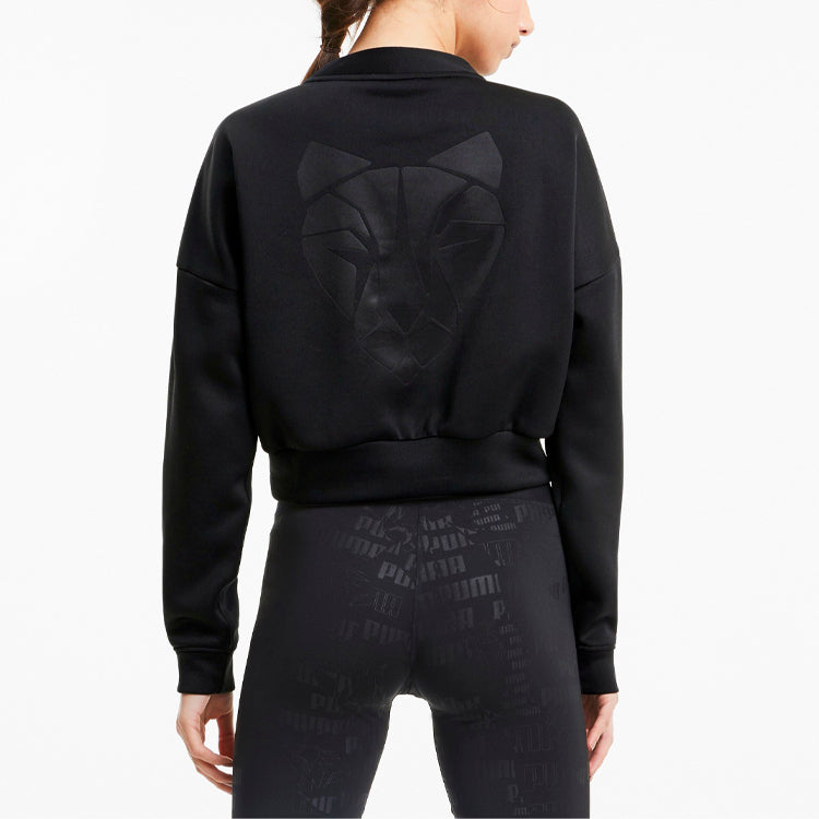 (WMNS) PUMA Train Logo Printing Short Round-neck Sweatshirt Black 519480-01