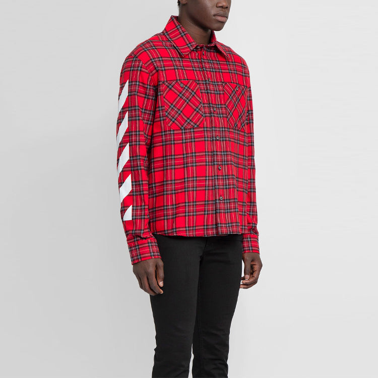 Off-White SS21 Plaid flannel Long Sleeves Shirt Loose Fit Red OMGA133S21FAB0012501