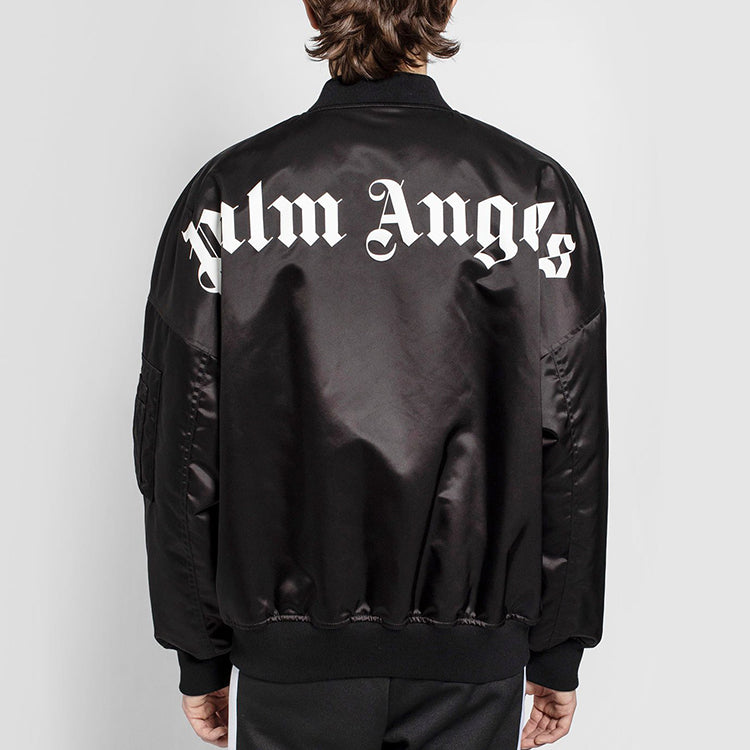 Men's PALM ANGELS Alphabet Contrasting Colors Zipper Casual Jacket Black PMEH002E20FAB0011001