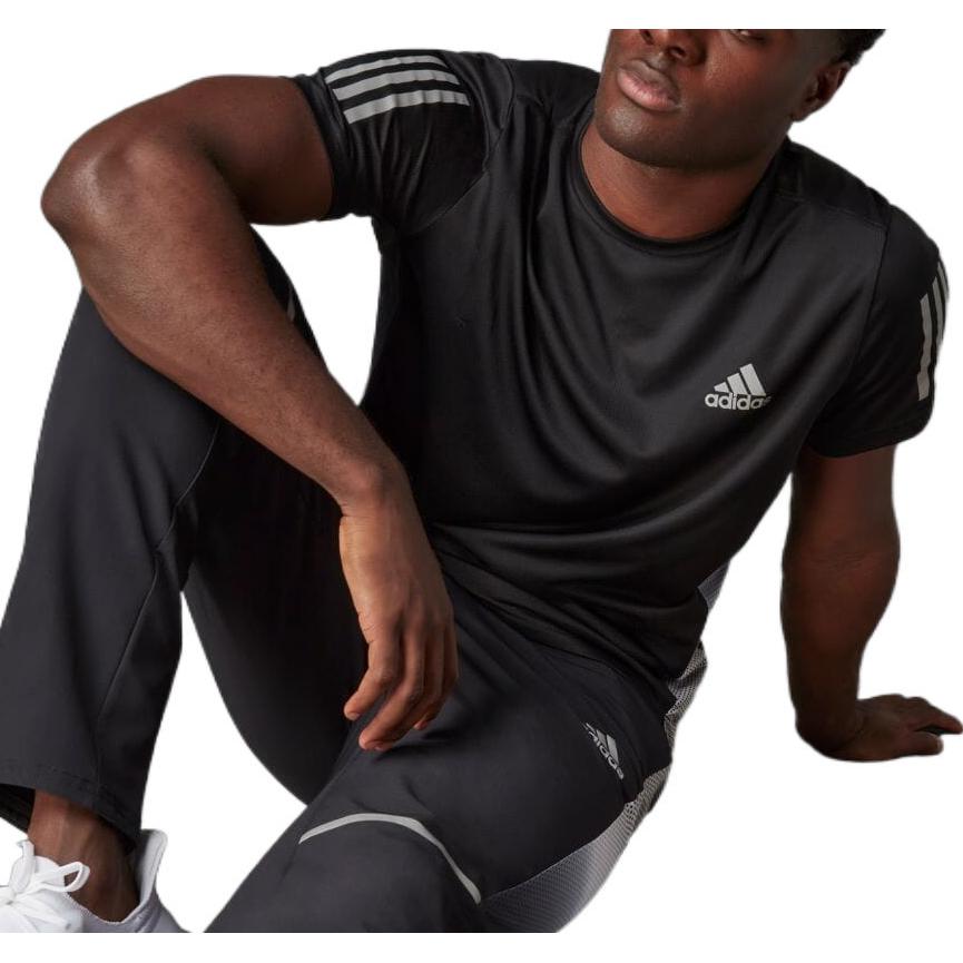 Men's adidas Stripe Logo Printing Reflective Strip Detail Round Neck Short Sleeve Japanese Version Black T-Shirt HB9159
