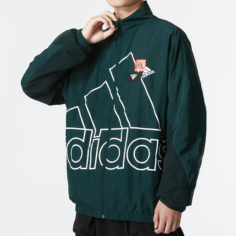 Men's adidas Mh Bp3 Wvjkt Athleisure Casual Sports Logo Stand Collar Woven Jacket Autumn Dark Green HP1435