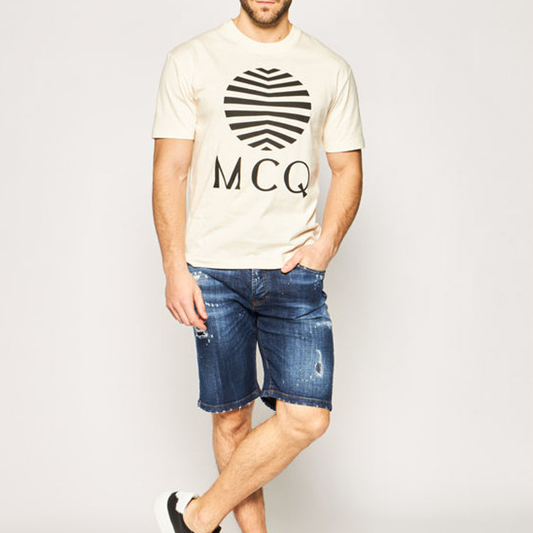 Men's McQ Alexander McQueen Logo Printing Round Neck Short Sleeve Beige 291571-ROT37-9089