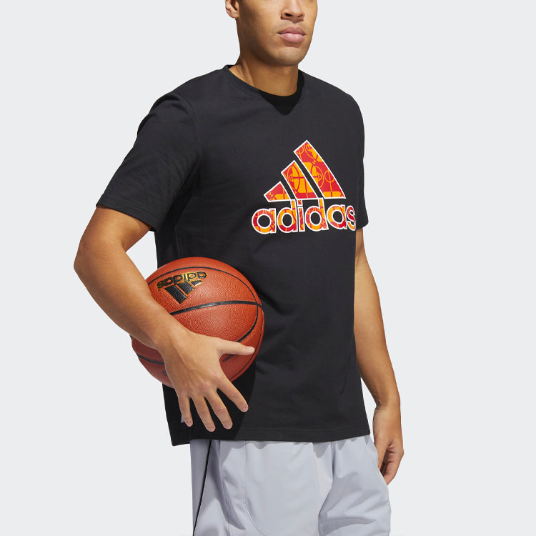Men's adidas CNY Contrasting Colors Large Logo Pattern Loose Short Sleeve Black T-Shirt HD7928