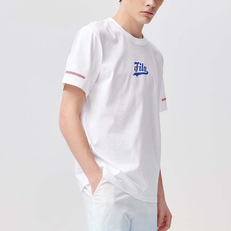 Men's FILA FUSION Logo Printing Knit Round Neck Short Sleeve White T11M122111F-WT