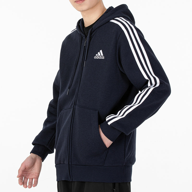 Men's adidas 3S Fl Fz Hd Cardigan Jacket Navy Blue GK9053