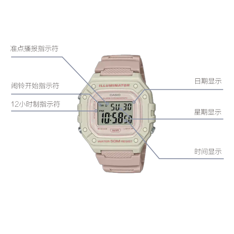 CASIO Fashion Stylish Sports 50m Waterproof Pink White Watch Digital W-218HC-4A2V