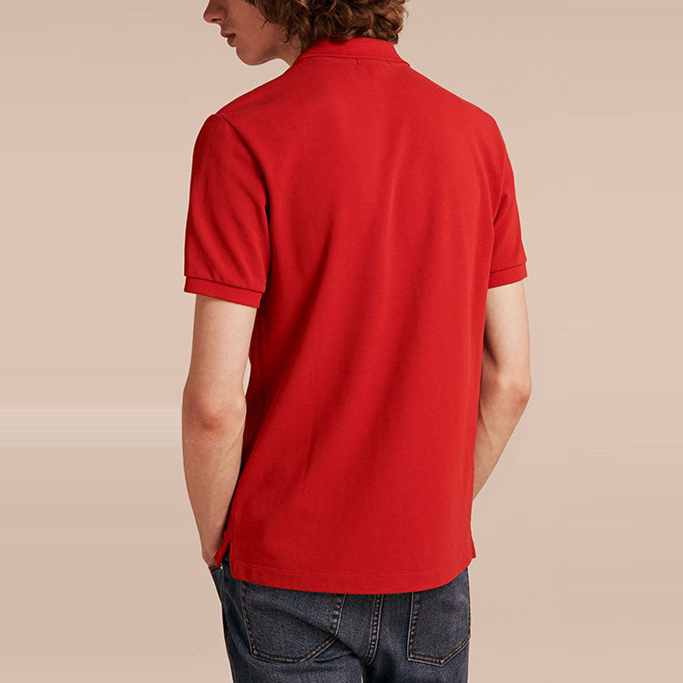 Men's Burberry Logo Embroidered Pure Cotton Short Sleeve Polo Shirt Red 39560001