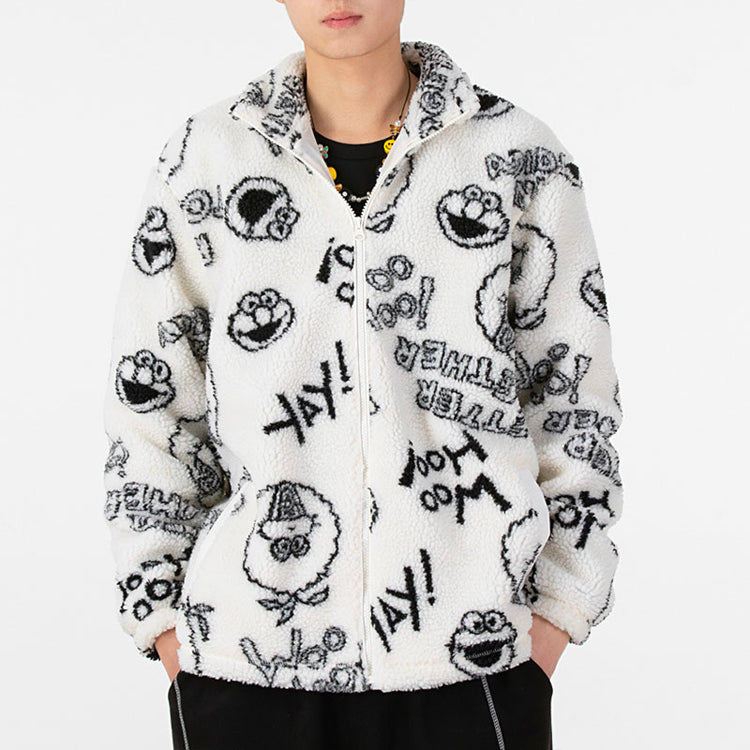 adidas neo x SESAME STREET Crossover Limited Full Print Polar Fleece Long Sleeves Jacket White HD7298