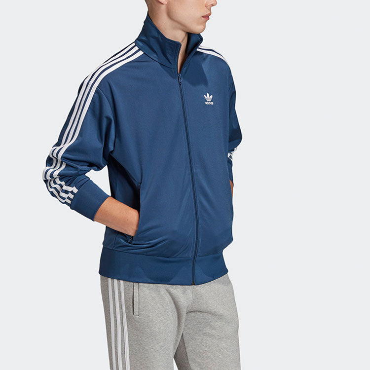 adidas originals Firebird Logo Printing Sports Stand Collar Jacket Blue FM3810