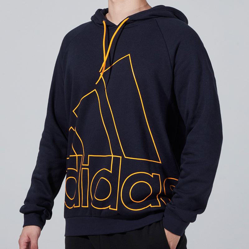 Men's adidas Big Lo Hd Fl Logo Printing Fleece Lined Stay Warm Pullover Blue HB5092