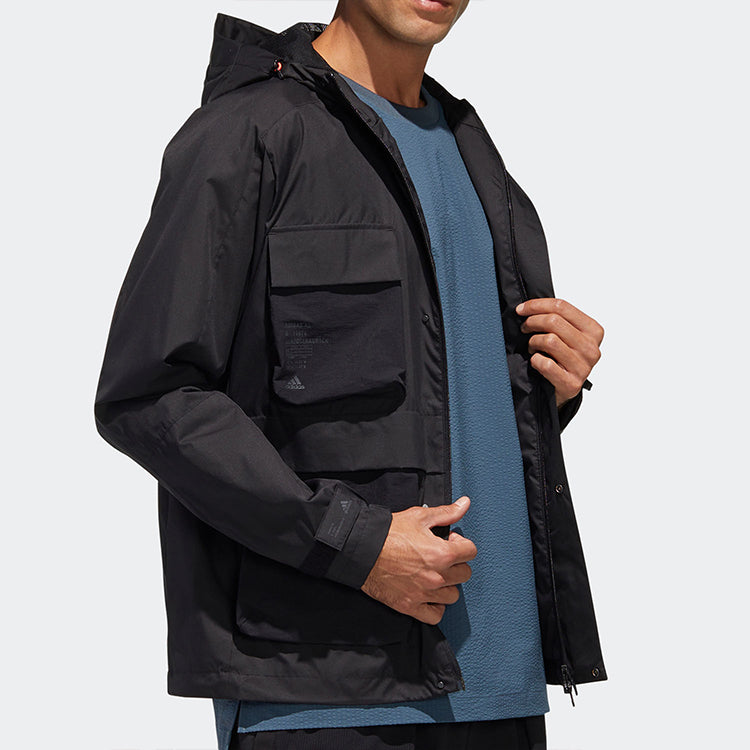 adidas TH WB JKT Multiple Pockets Sports hooded Windbreaker Jacket Black GF4019