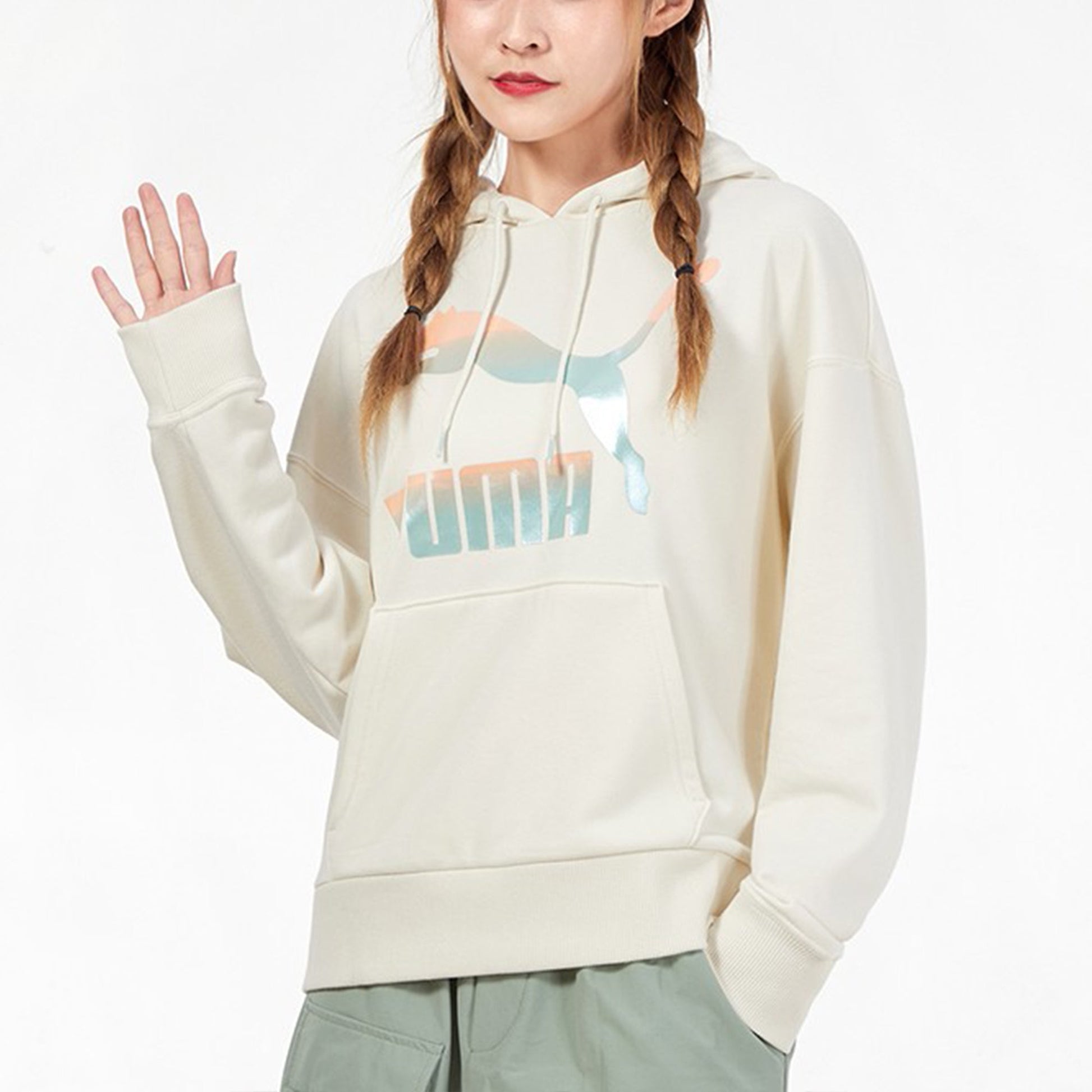 (WMNS) PUMA Classics Logo Hoodie 'Beige Pink Blue' 531385-88