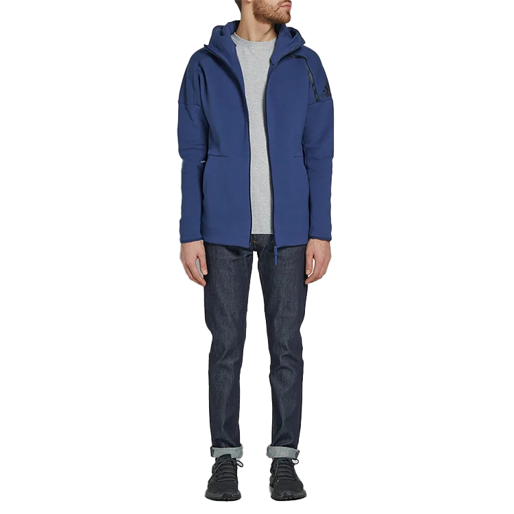 adidas Logo Printing Knit Hooded Jacket Blue CE4259