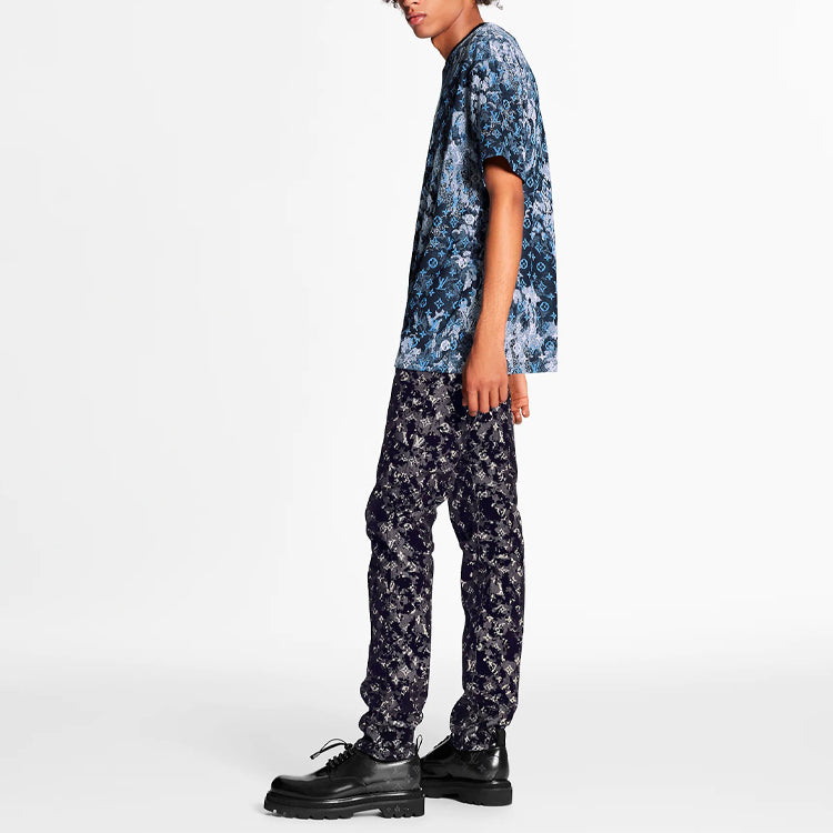 LOUIS VUITTON LV Monogram Tapestry Vintage Floral Pattern Short Sleeve For Men Blue 1A8H2O