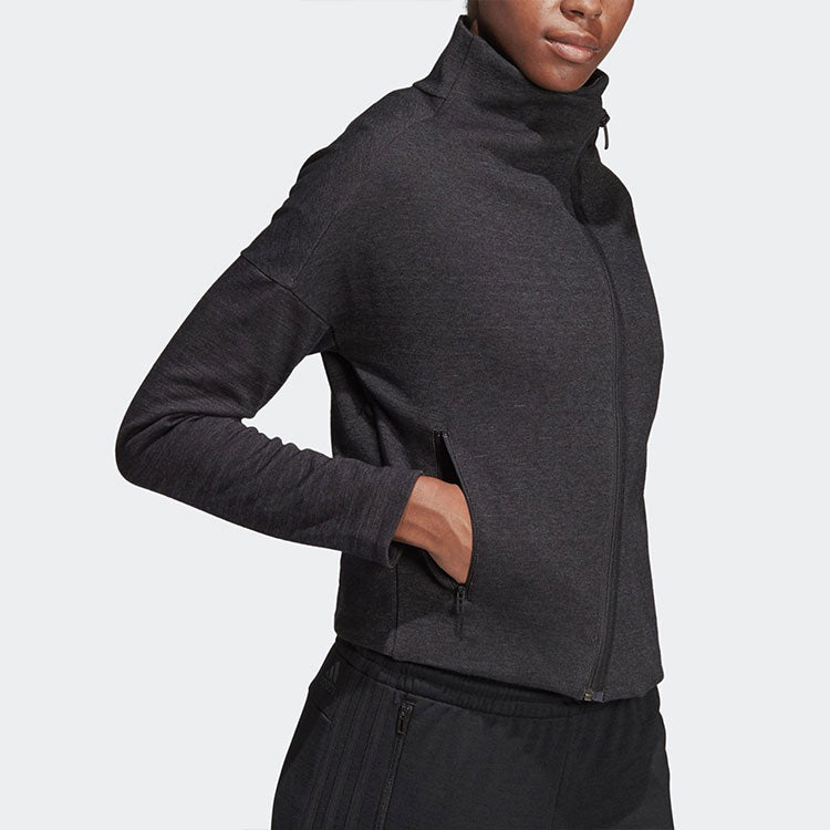 (WMNS) adidas W HTR Jkt Solid Color Irregular Zipper Sports Jacket Black Gray CZ2915