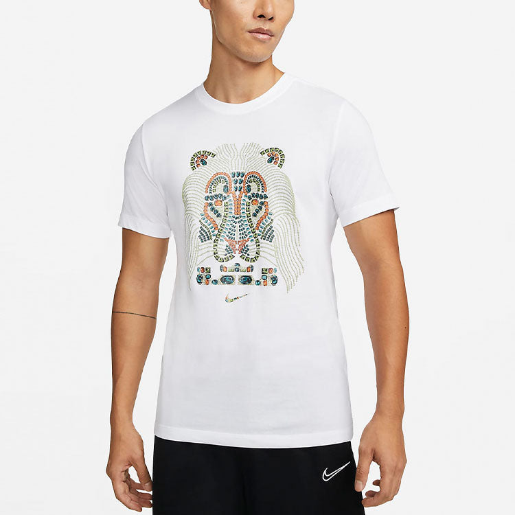 Men's Nike Lebron James Lion Pattern Round Neck Pullover Short Sleeve White T-Shirt DM2468-100