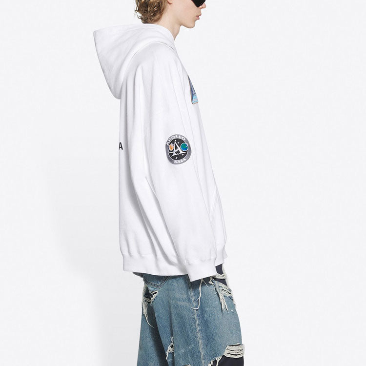 Men's Balenciaga x NASA FW21 Crossover Logo Cotton Classic hooded Loose Long Sleeves White 651799TKVD89040