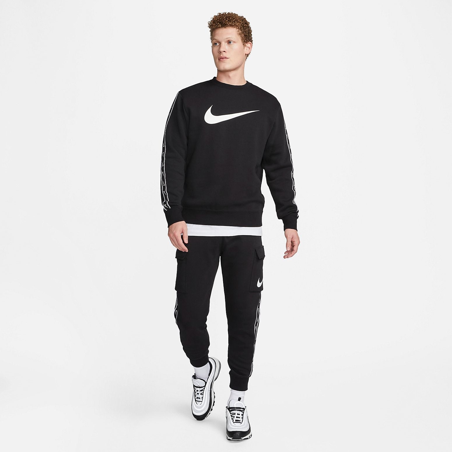 Nike Sportswear Repeat Fleece Sweatshirt 'Black White' DX2029-011