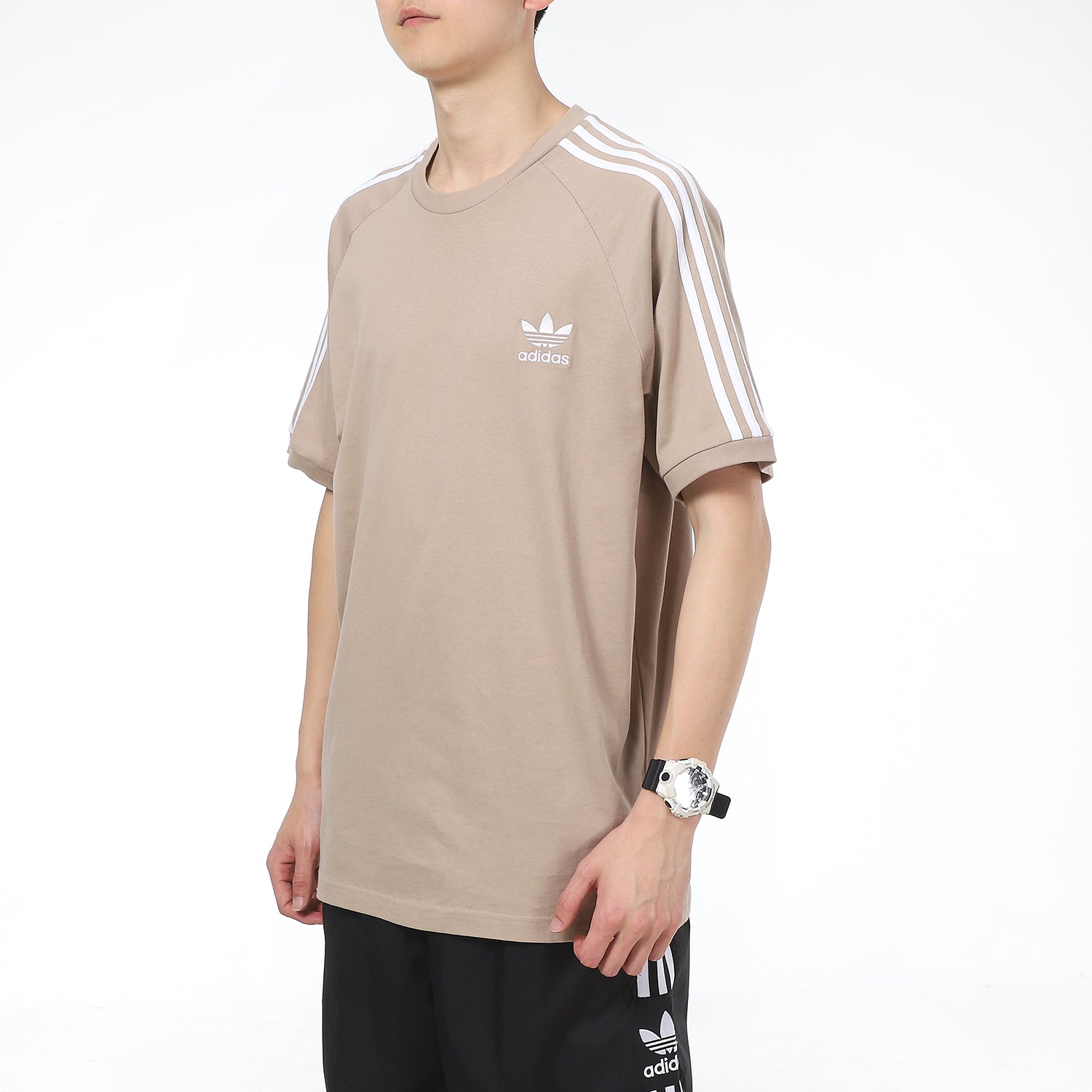 adidas originals Logo Embroidered Stripe Sports Round Neck Short Sleeve Khaki GP7362
