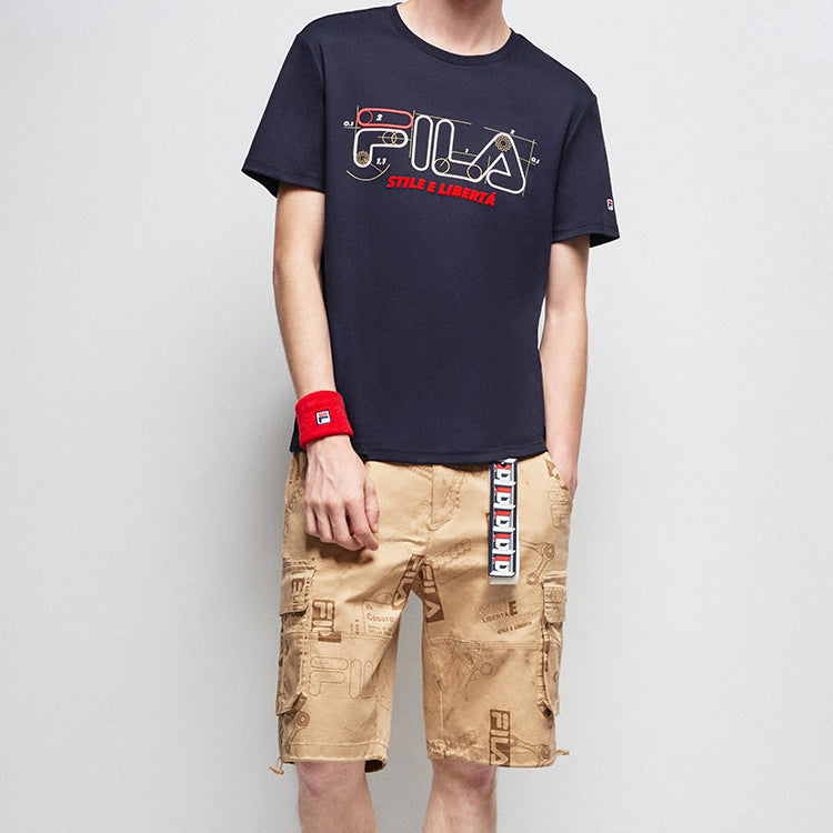 FILA Geometry Numeric Subject Printing Short Sleeve Navy Blue F11M038110F-NV