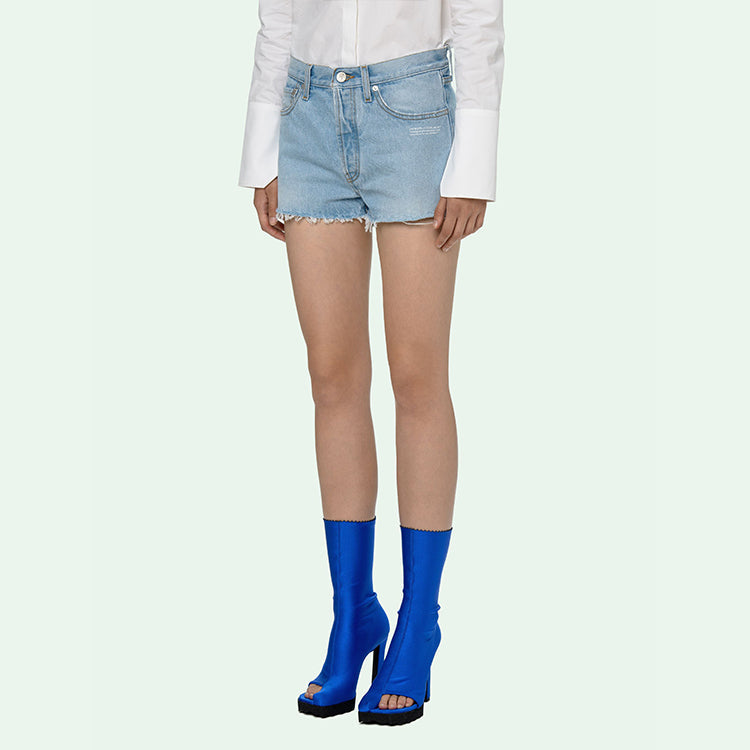 (WMNS) Off-White Logo Washed Denim Shorts Ordinary Version Blue OWYC002R21DEN0014000