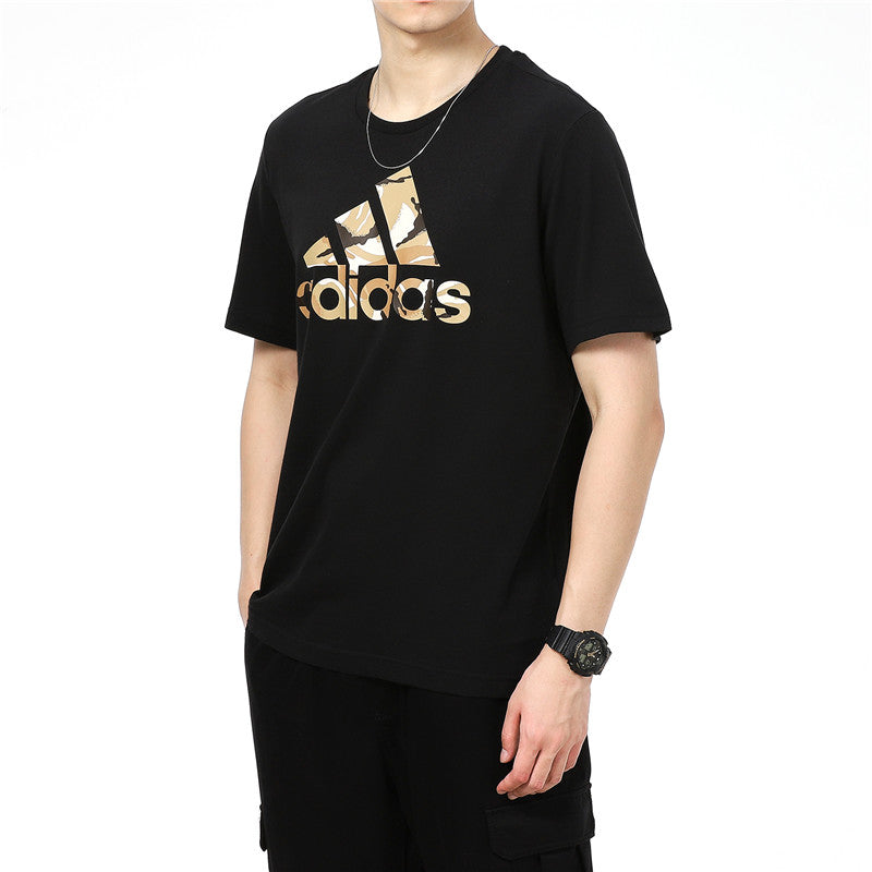 adidas M Camo T Camouflage Logo Printing Sports Short Sleeve Black H12198
