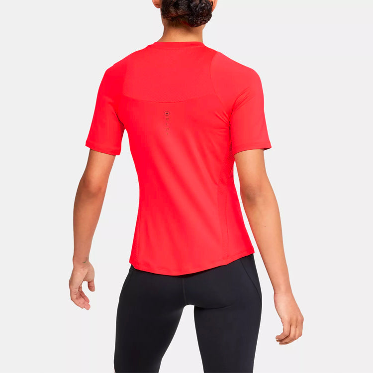 (WMNS) Under Armour Rush Training Sports Splicing Breathable Short Sleeve Red 1355583-628