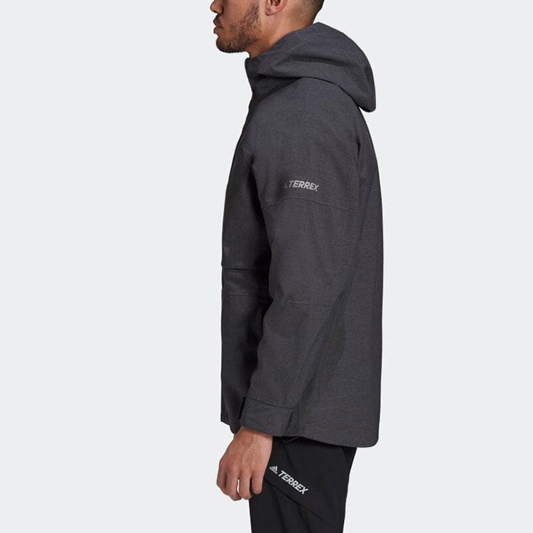 Men's adidas Outdoor 3 In 1 logo Sports Hooded Jacket Black GE9893