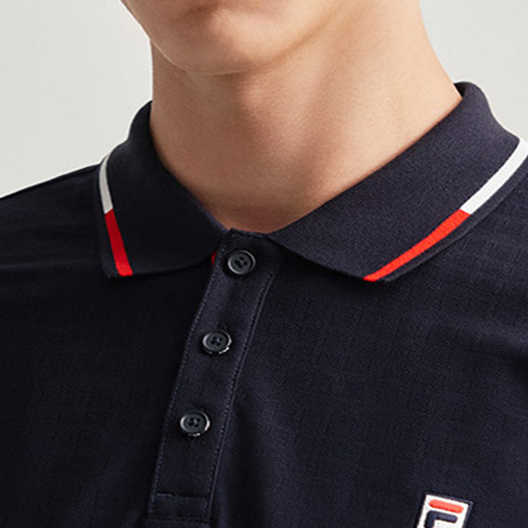 FILA Contrasting Colors Stripe Short Sleeve Polo Shirt Blue F11M031114F-NV