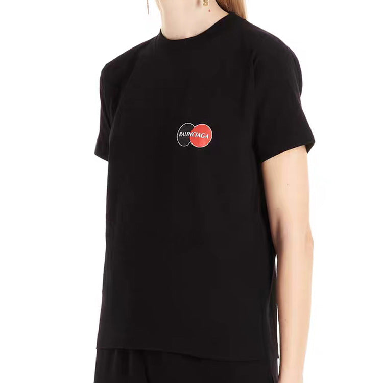 Men's Balenciaga Chest Logo Printing Round Neck Short Sleeve Black 620967TIV791000