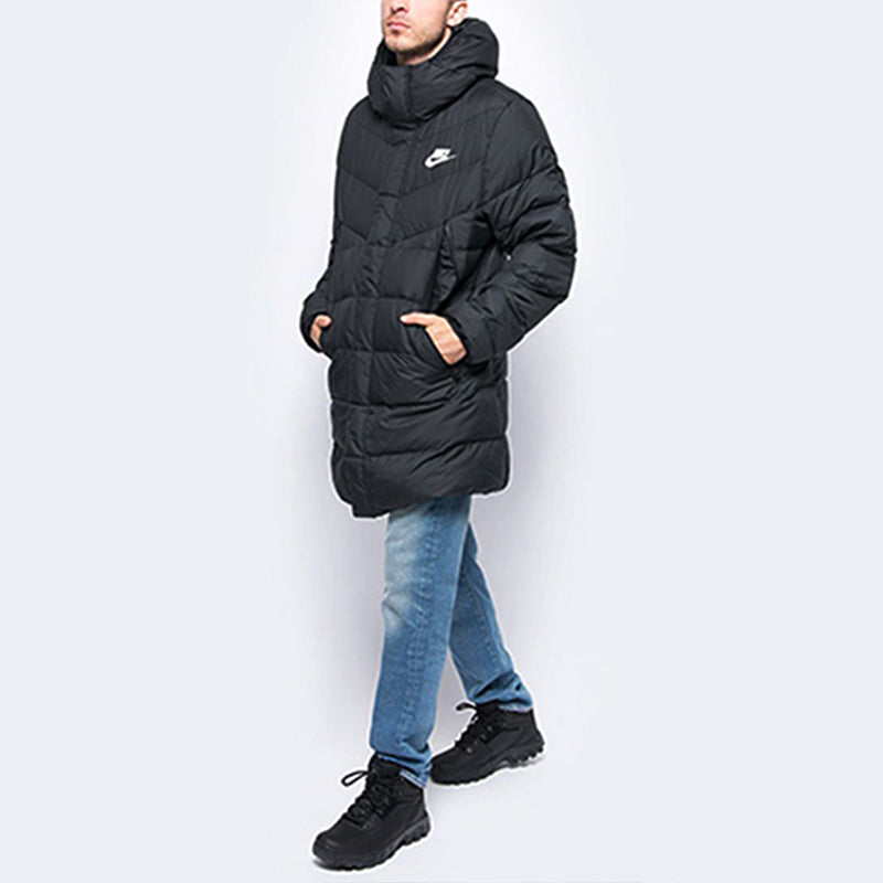 Men's Nike Casual Stay Warm Logo Mid-Length Hooded With Down Feather Jacket Black AO8915-010