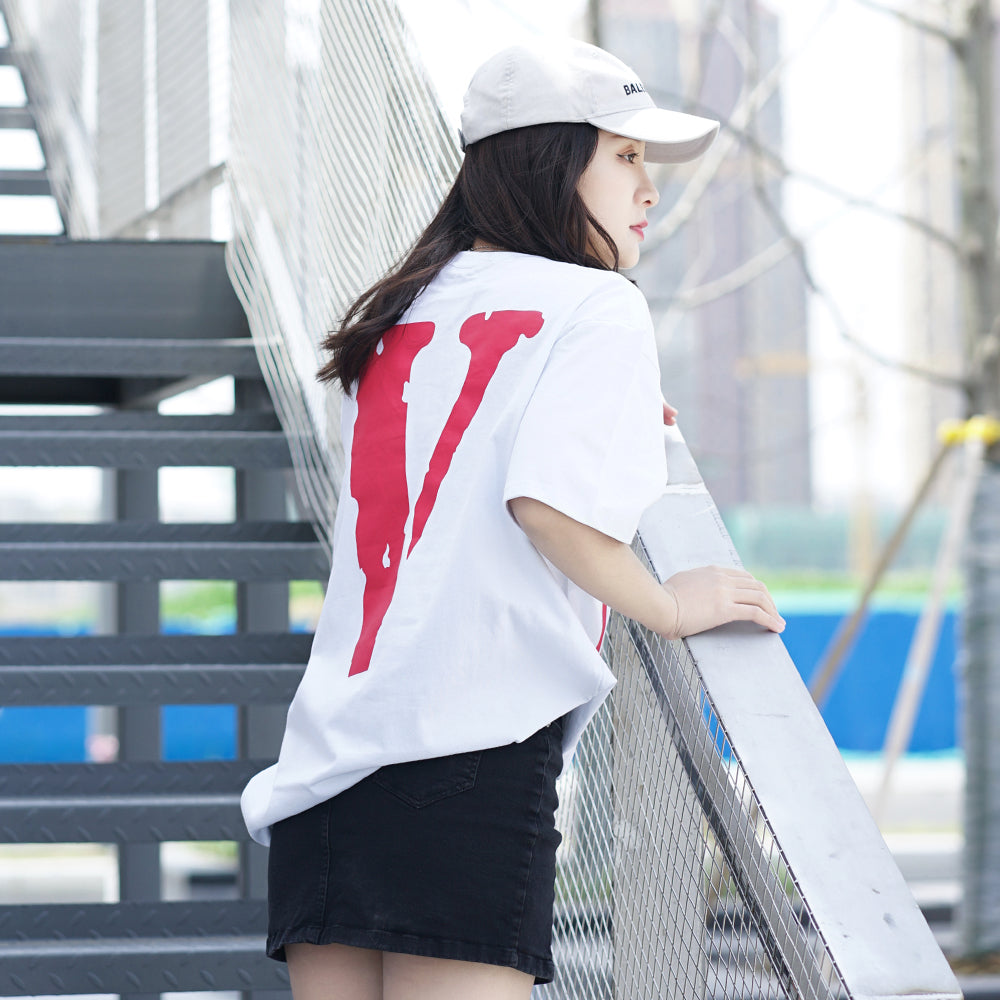VLONE Back Large Logo Short Sleeve Couple Style White Blue VLTE17SS006