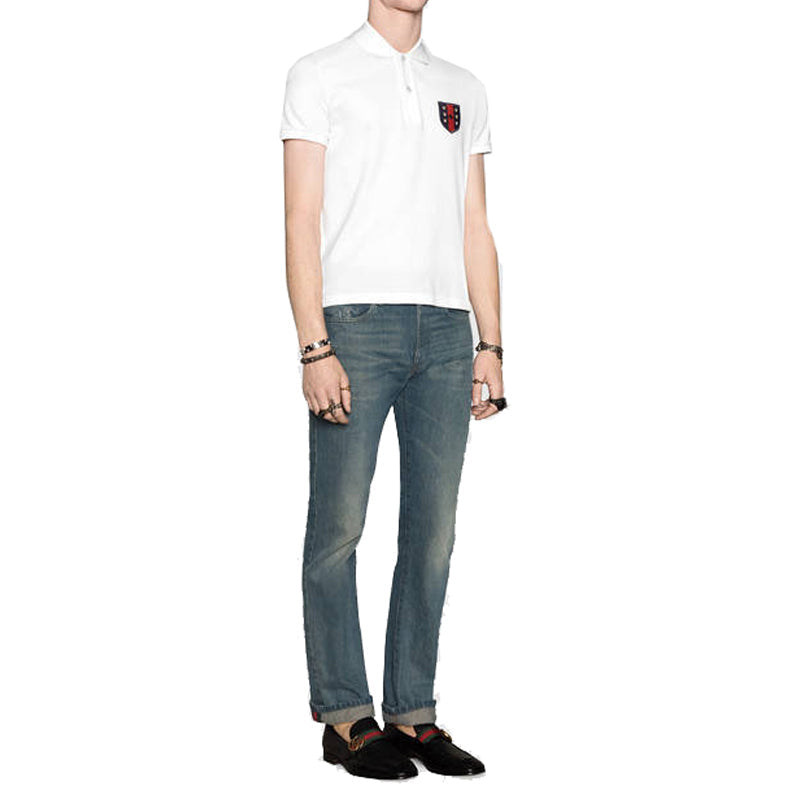 Gucci Shield Cotton Short-Sleeved Polo Shirt For Men White 408322-X7333-9000