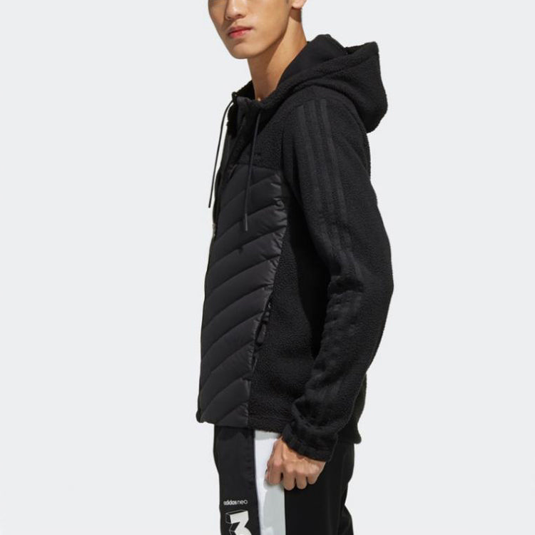 adidas neo M Dly Dwn Jkt Sports Splicing Fleece hooded down Jacket Black EI6250