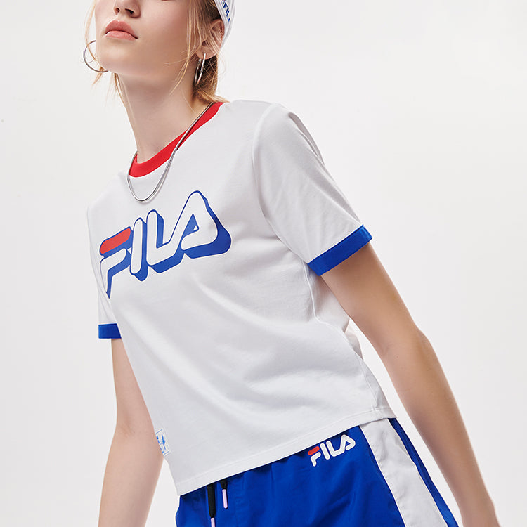 FILA FUSION 3D Contrasting Colors Logo Sports Slim Fit Short Sleeve White T11W135104F-WT