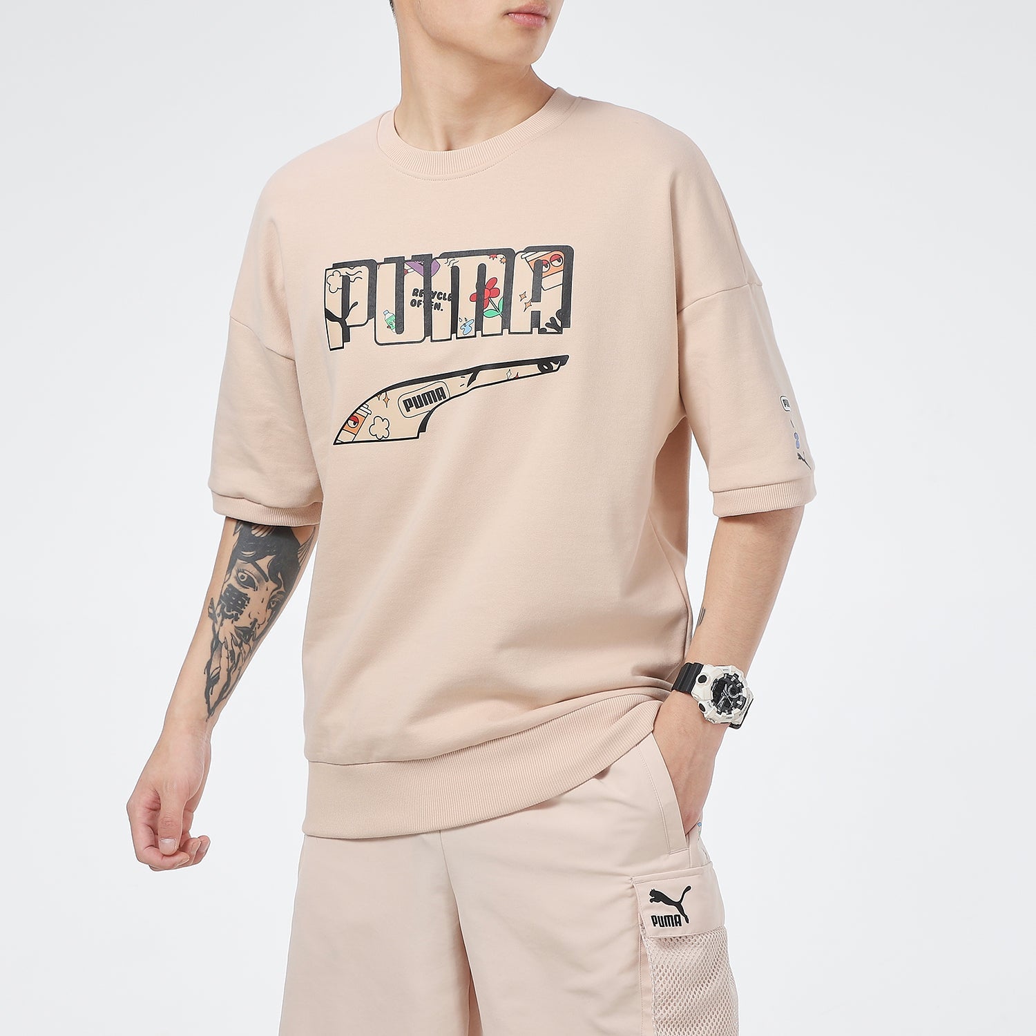 PUMA Logo T-Shirt 'Beige Black' 532041-68