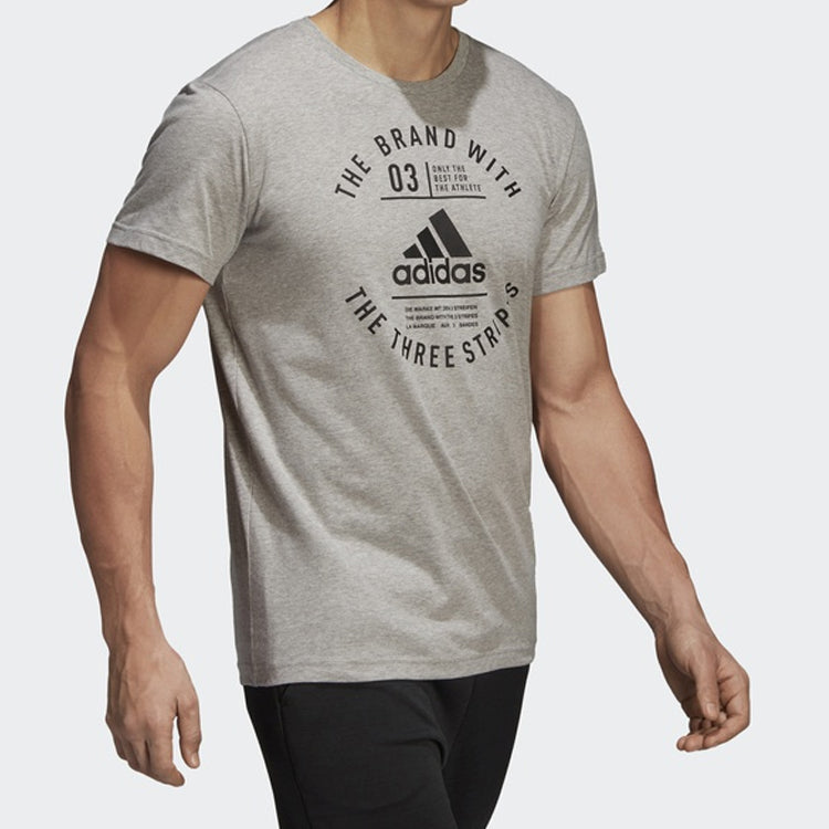 adidas Logo Printing ribbed Round Neck Short Sleeve Gray DI0286