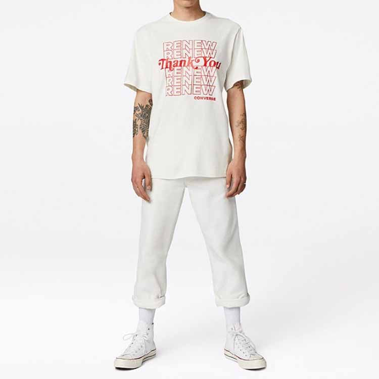 Men's Converse Renew Alphabet Printing Short Sleeve Creamy White 10019649-A02