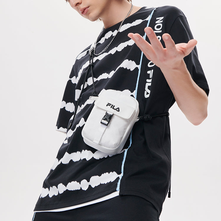 Men's FILA FUSION Tie Dye Printing Irregular Splicing Loose Knit Short Sleeve Black White T-Shirt T11M131105F-BK