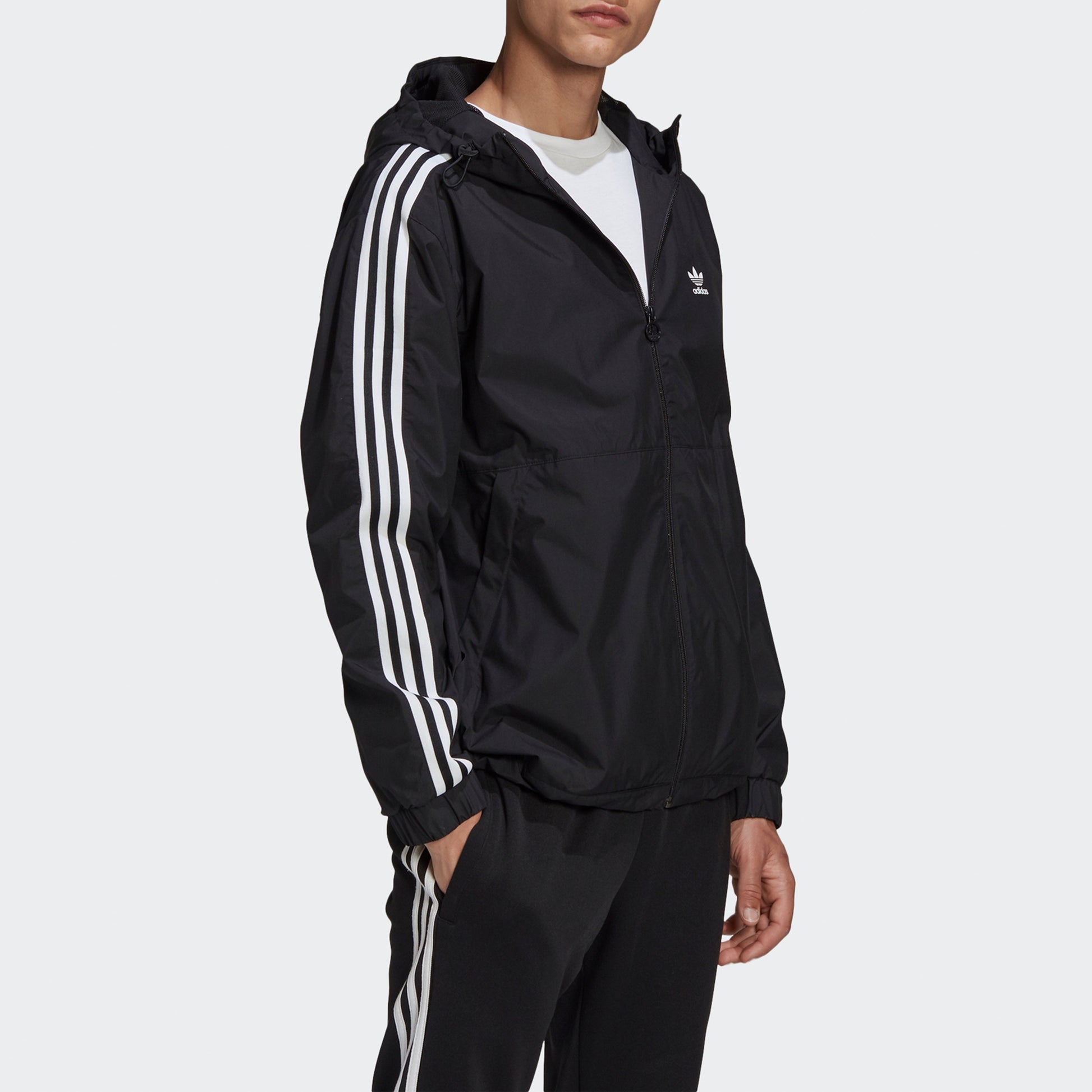 adidas originals Classic Logo Printing hooded track Jacket Black GN1867